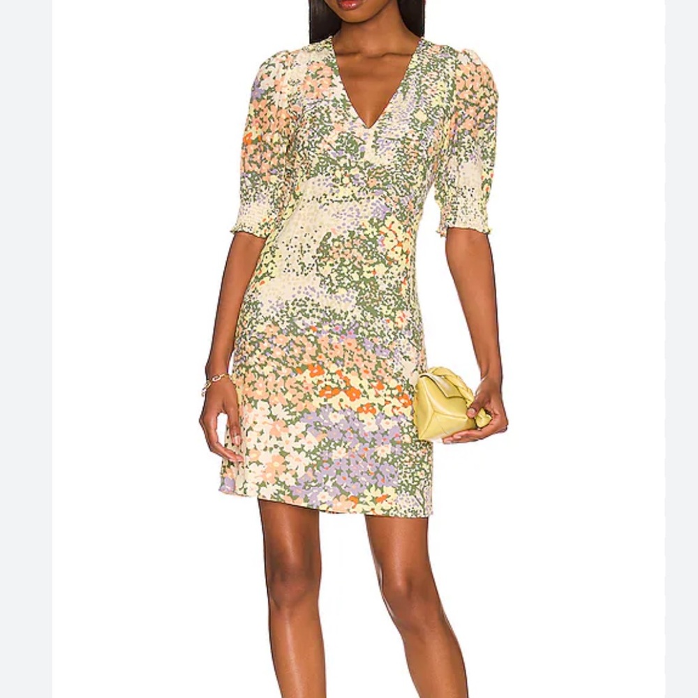 Rails Floral V-Neck Short Dress in Cream, Green, Lavender & Orange
